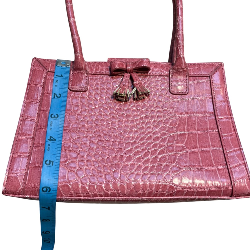 Liz Claiborne VINTAGE 90s Pink Croc Embossed Faux Leather Purse with Bow Y2K - Picture 10 of 11
